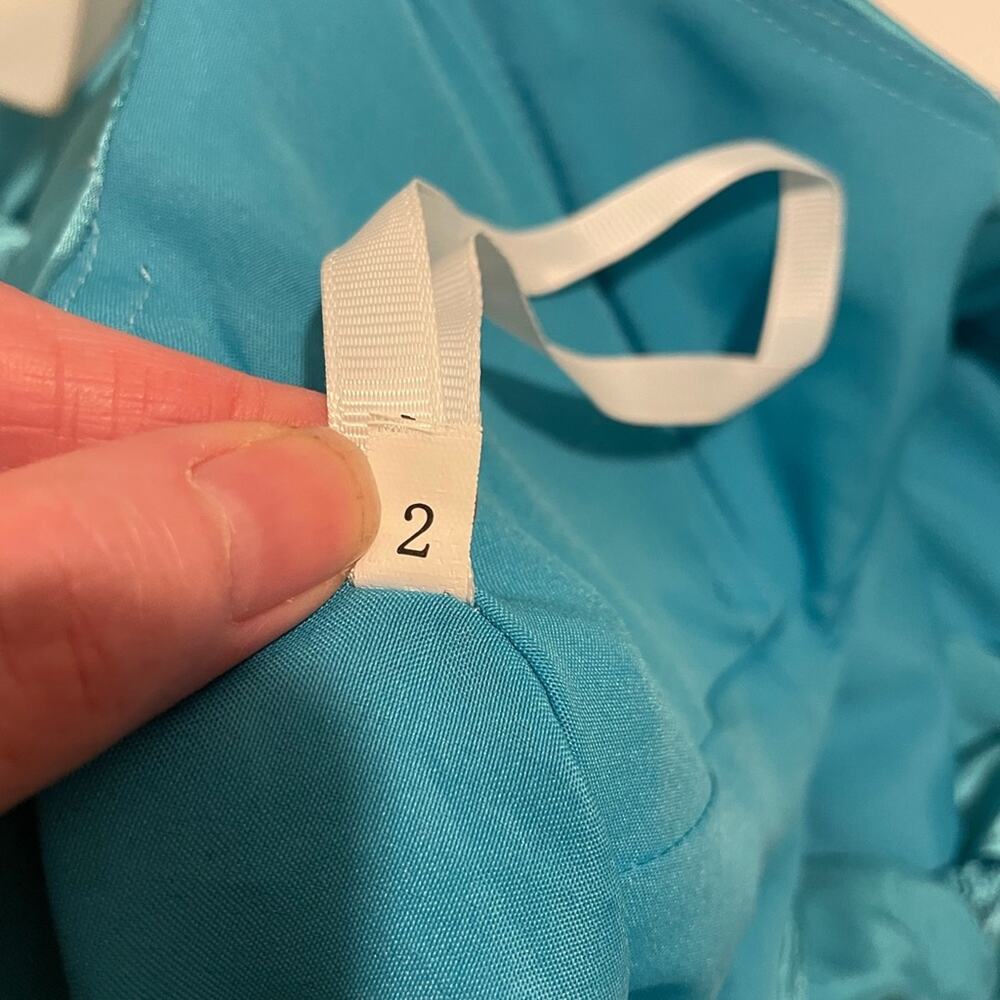 NWT Faeriesty Brand Satin Ruffle Mini Dress Size 2 XS NWT Aqua Blue Party Short - Picture 8 of 8
